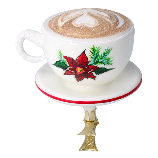 Christmas Cappuccino Cup. Handmade Glass Christmas ornament. 2022-678