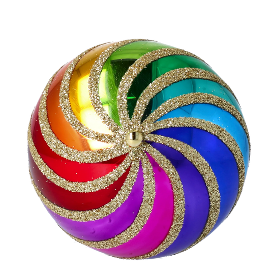 Rainbow Twirl  Handmade Glass Christmas ornament. 2022-686