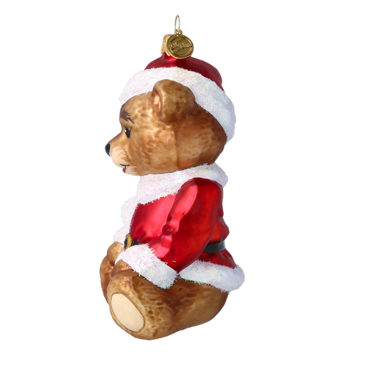Crimson Santa Teddy Premium christmas glass ornament 2022-695