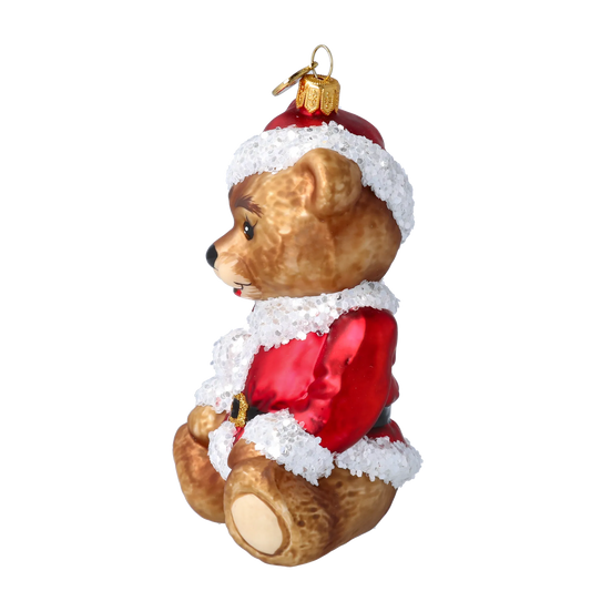 Crimson Santa Teddy Premium christmas glass ornament 2022-696