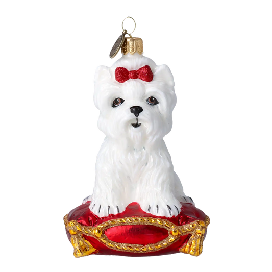 Fluffy Maltese Handmade Glass Christmas ornament Maltese