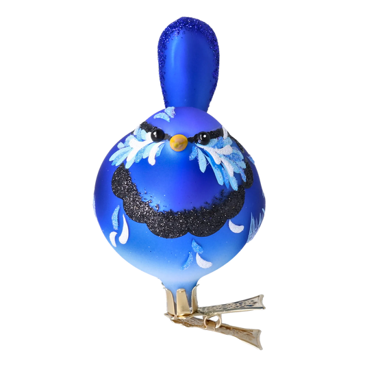 Bird - Blue in the Garden. Handmade Glass Christmas ornament. 2024-022