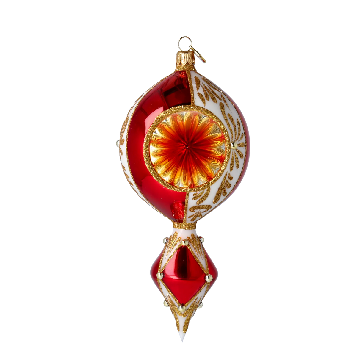 Gilded Crimson Solstice | Hand-Painted Glass Ornament | Blubom 2024-038