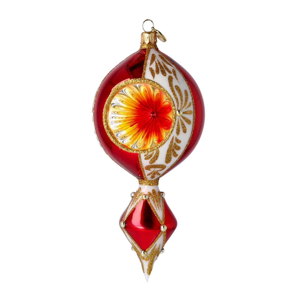 Gilded Crimson Solstice | Hand-Painted Glass Ornament | Blubom 2024-038