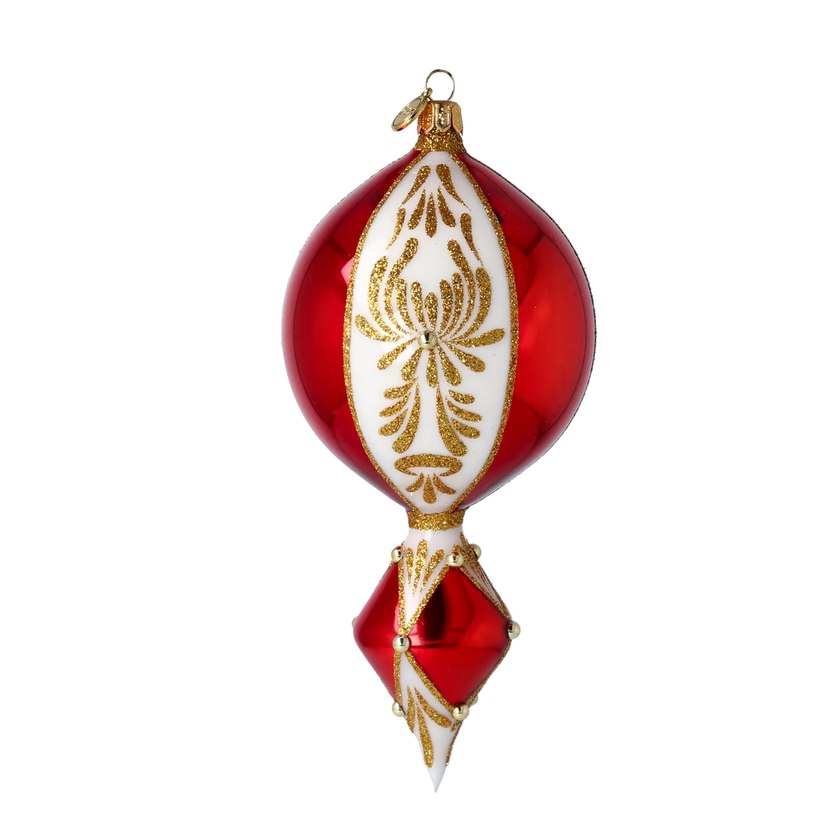 Gilded Crimson Solstice | Hand-Painted Glass Ornament | Blubom 2024-038