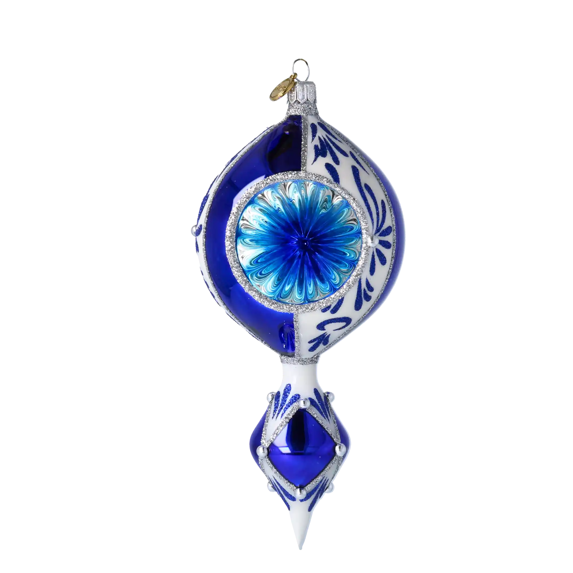 Frosted Indigo Jewel Drop Christmas Ornament. Handmade Glass ornament