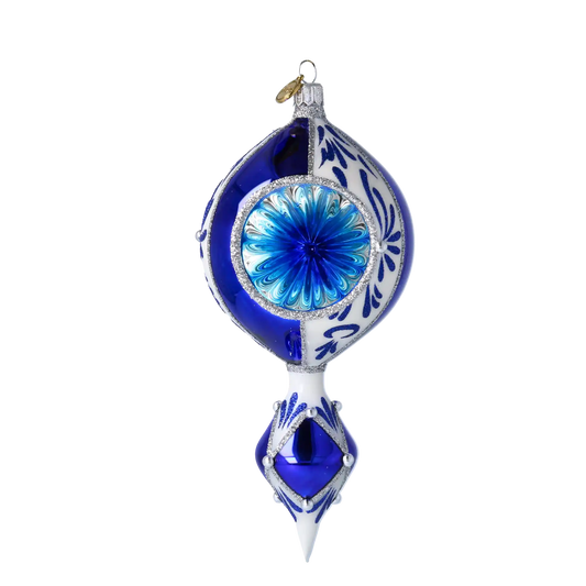 Frosted Indigo Jewel Drop Christmas Ornament. Handmade Glass ornament