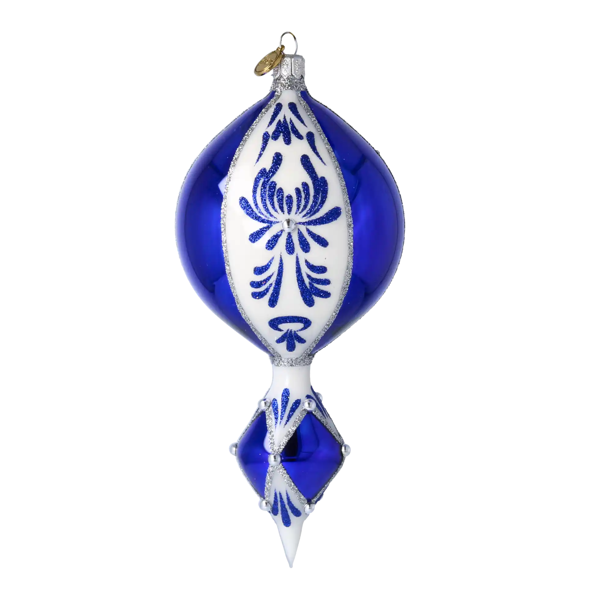 Frosted Indigo Jewel Drop Christmas Ornament. Handmade Glass ornament