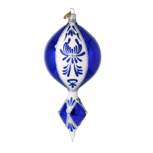 Frosted Indigo Jewel Drop Christmas Ornament. Handmade Glass ornament