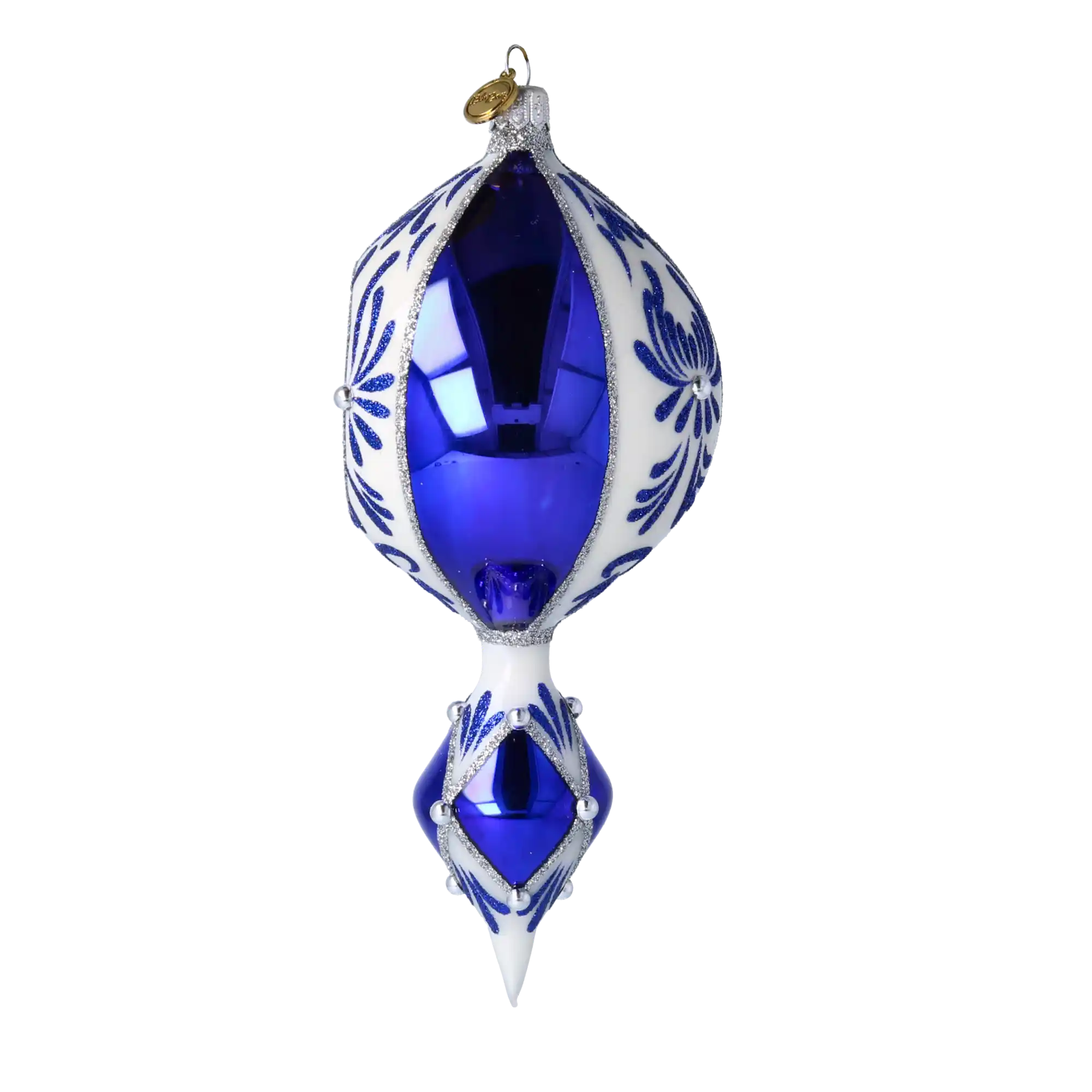 Frosted Indigo Jewel Drop Christmas Ornament. Handmade Glass ornament