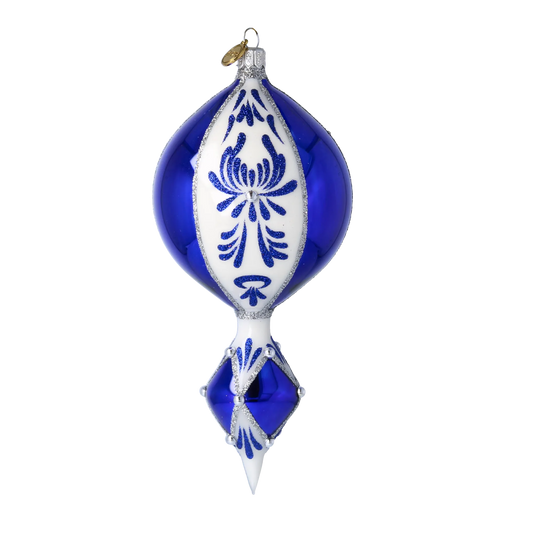 Frosted Indigo Jewel Drop Christmas Ornament. Handmade Glass ornament 2024-039