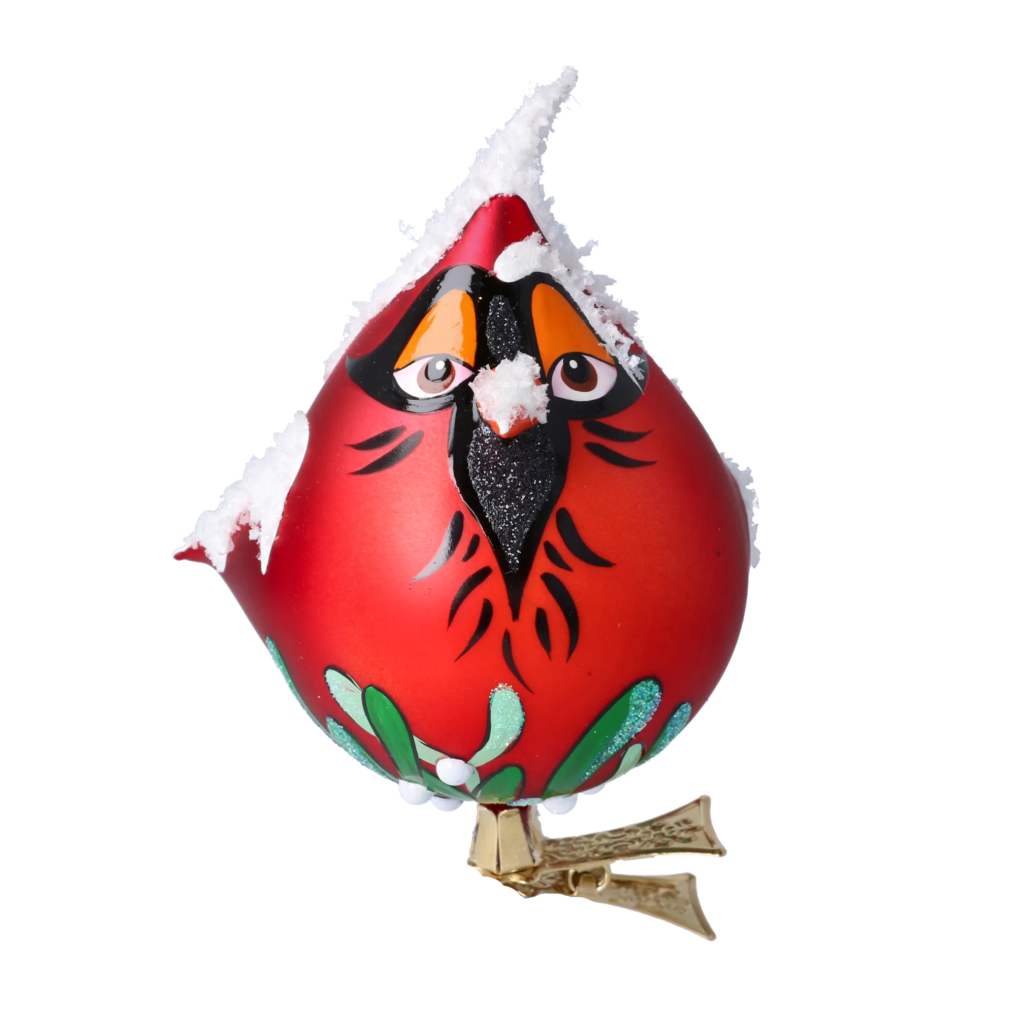 Cardinal in the Snow Downs. Handmade Glass Christmas ornament. 2024-055