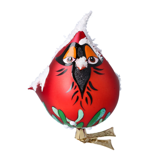 Cardinal in the Snow Downs. Handmade Glass Christmas ornament. 2024-055