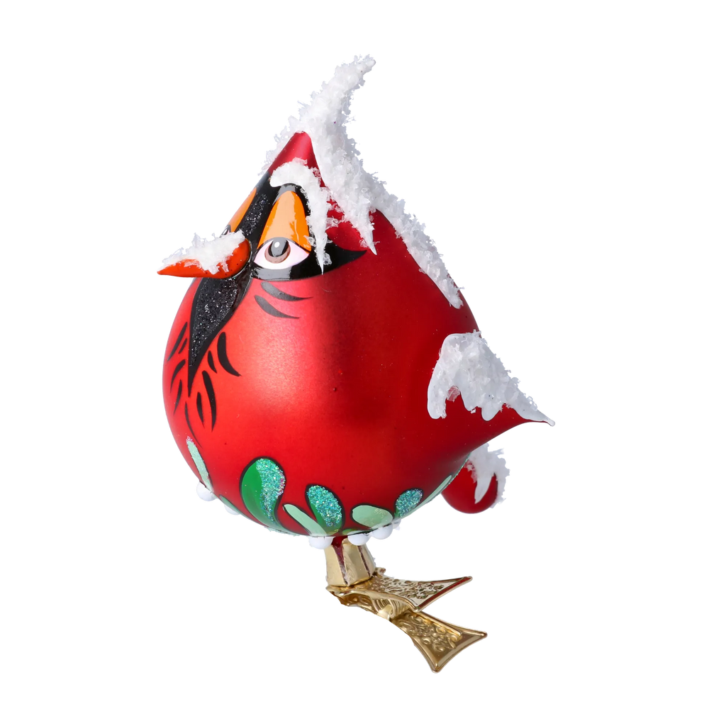 Pensive Crimson Herald | Hand-Painted Glass Ornament | Blubom 2024-055