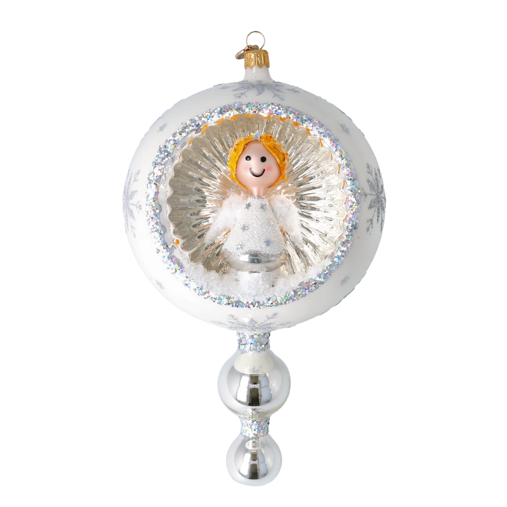Serene Alabaster Seraph | Hand-Painted Glass Ornament | Blubom 2024-088