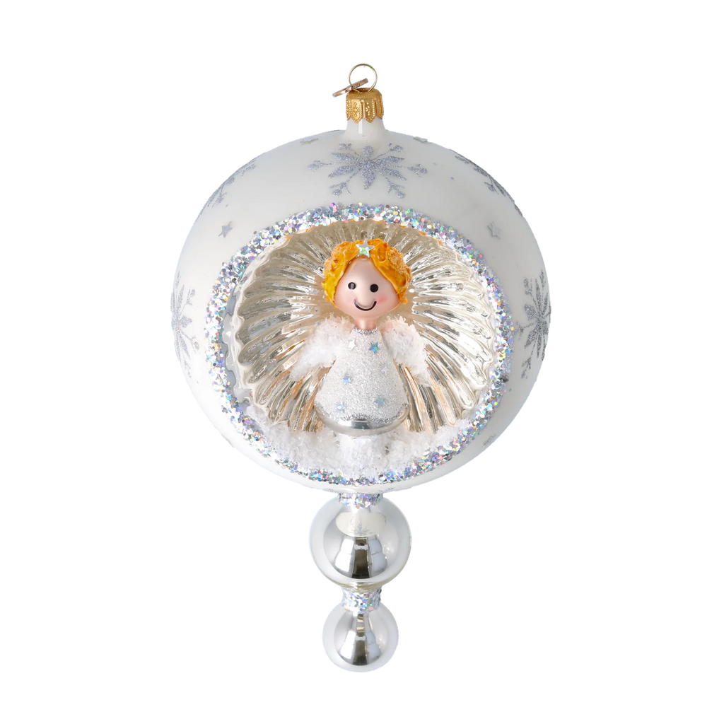 Serene Alabaster Seraph | Hand-Painted Glass Ornament | Blubom 2024-088