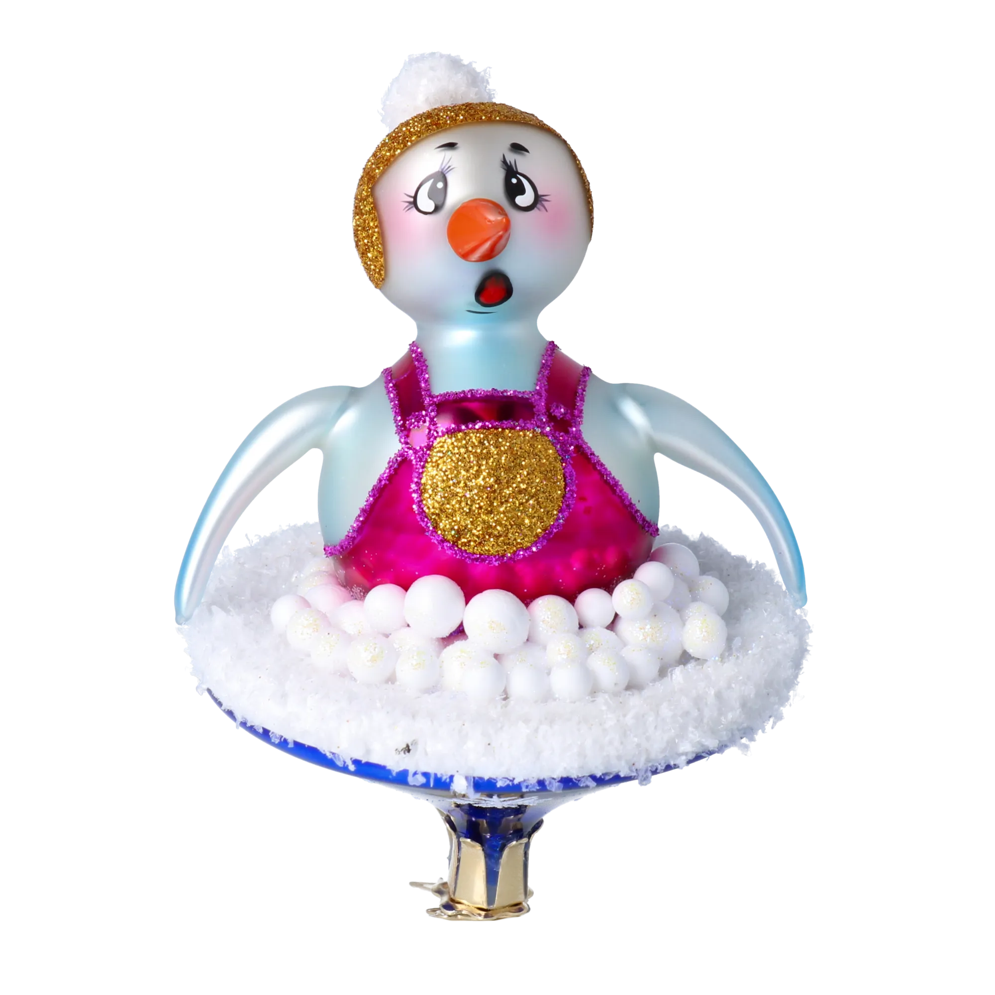 Snowman on a slide. Handmade Glass Christmas ornament. 2024-095