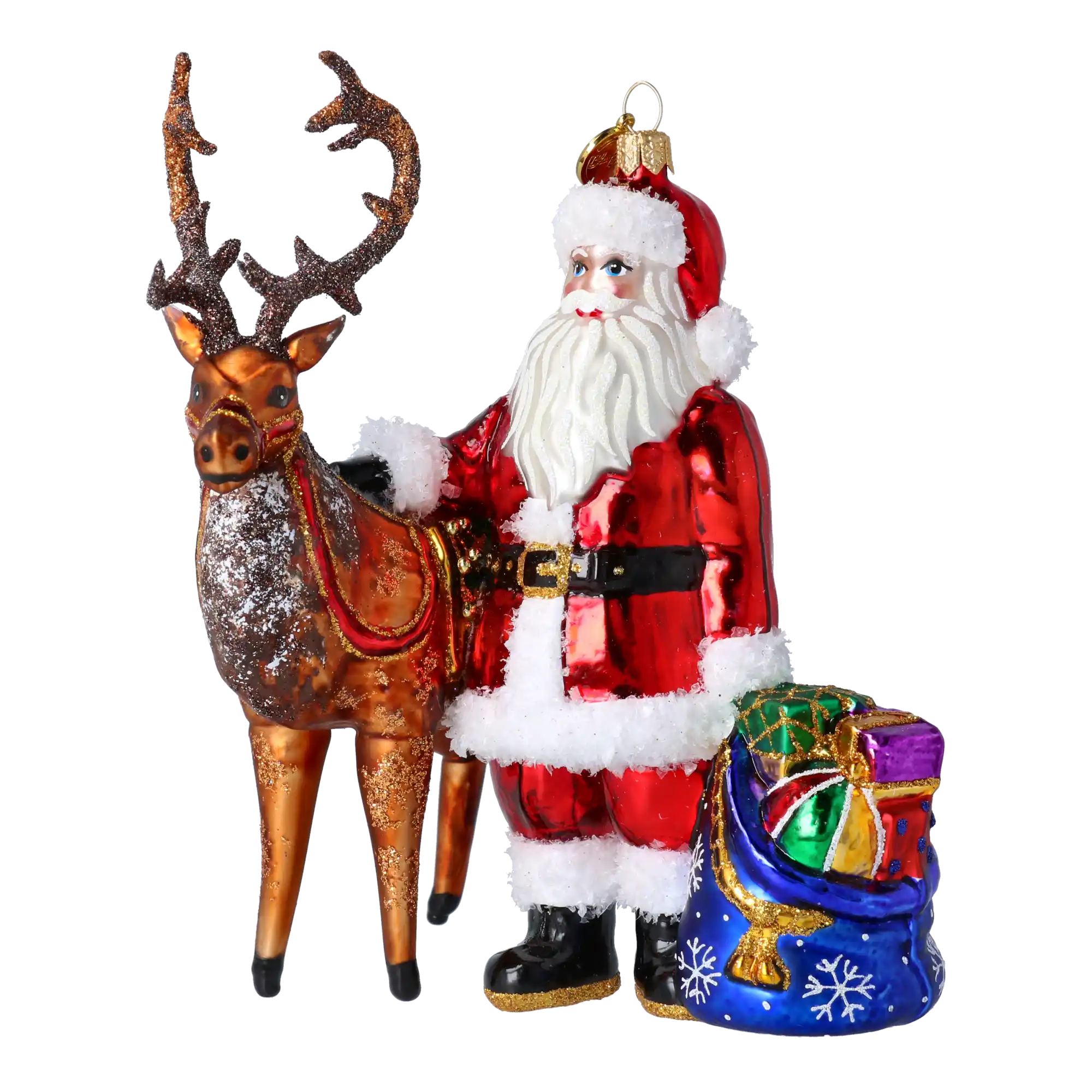 Santa & His Reindeer Handmade Glass Christmas ornament