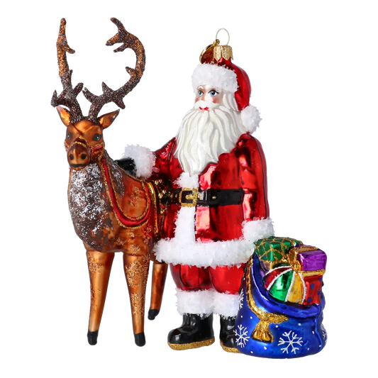 Santa & His Reindeer Handmade Glass Christmas ornament