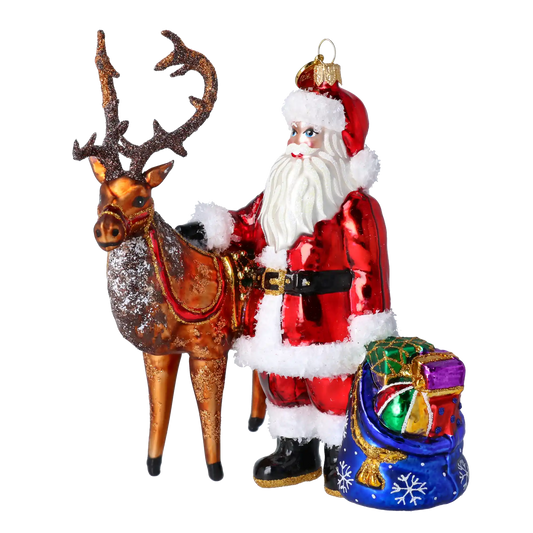 Santa & His Reindeer Handmade Glass Christmas ornament