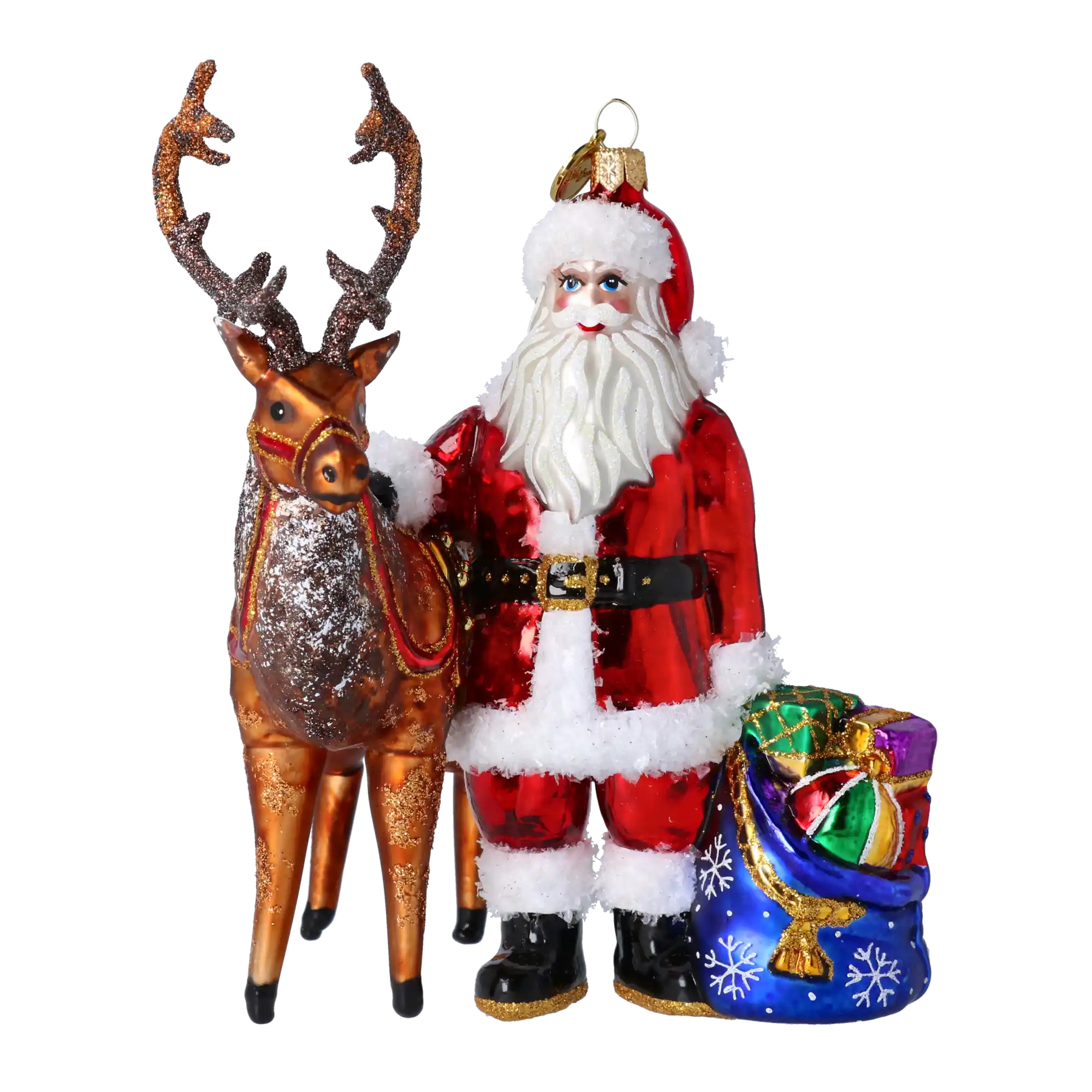 Santa & His Reindeer Handmade Glass Christmas ornament