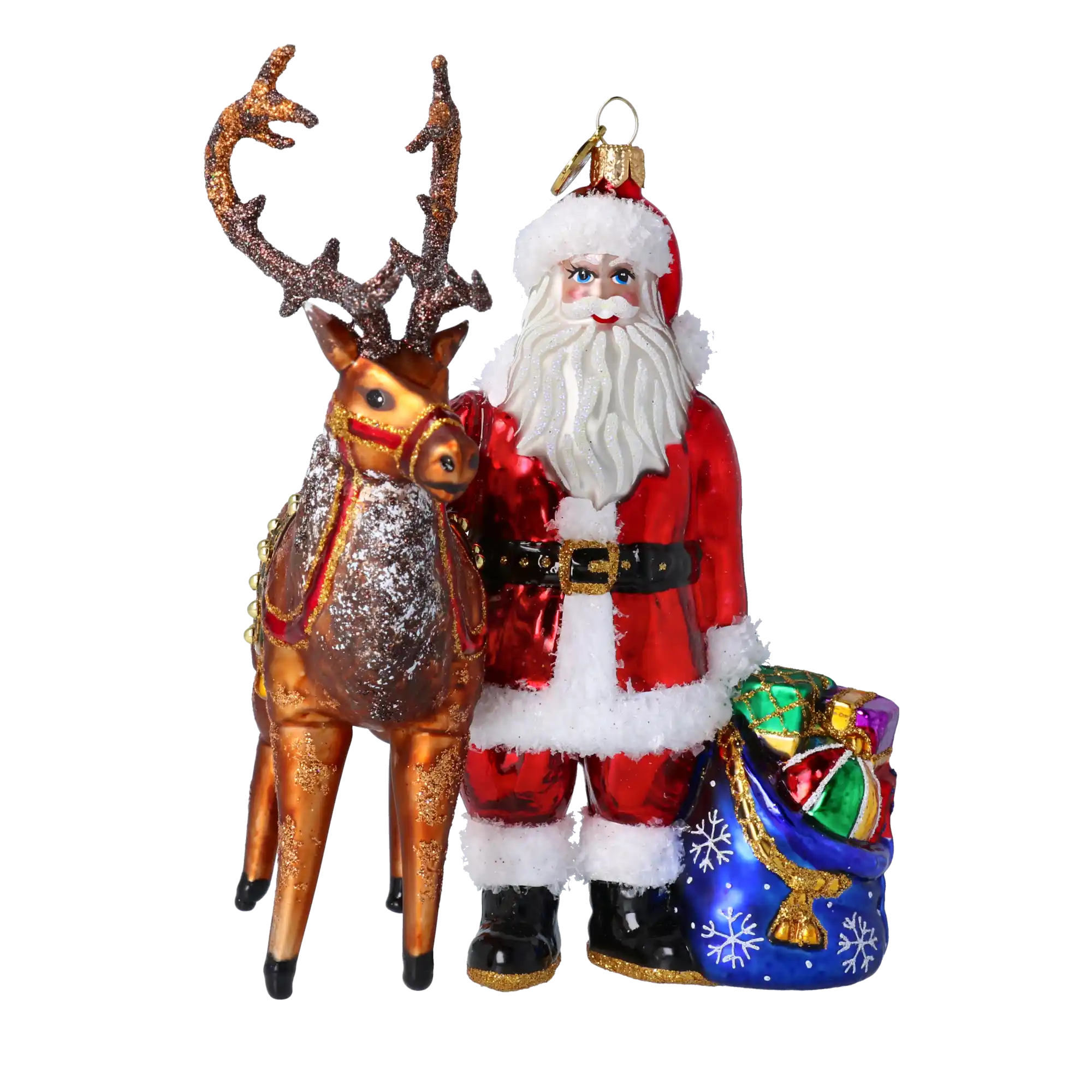 Santa & His Reindeer Handmade Glass Christmas ornament