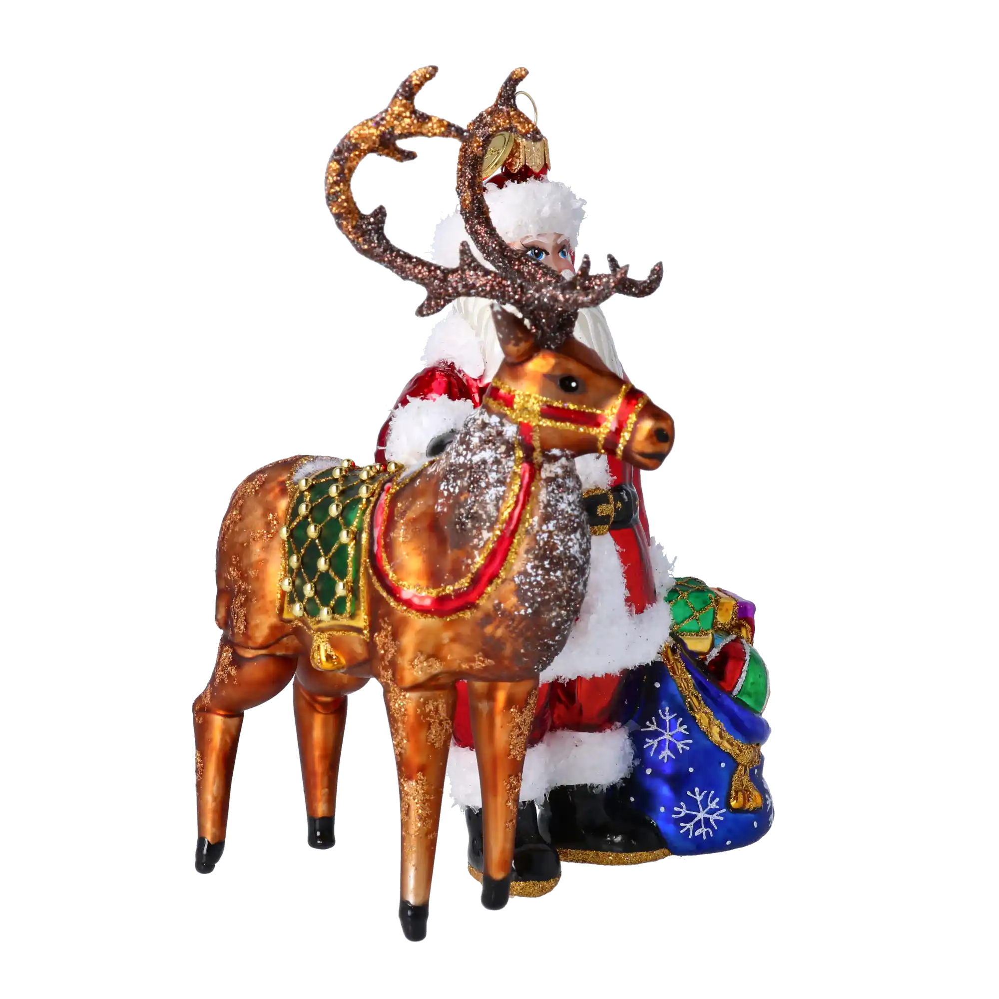 Santa & His Reindeer Handmade Glass Christmas ornament