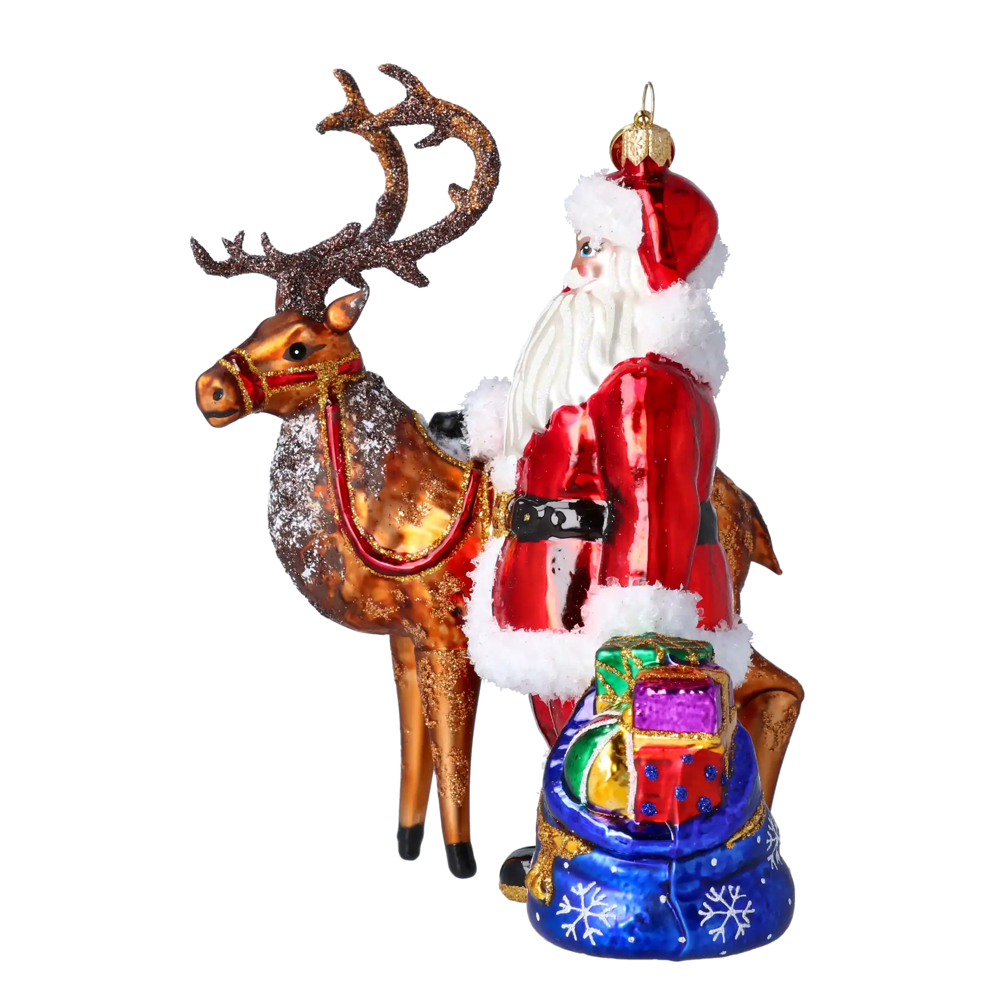 Santa & His Reindeer Handmade Glass Christmas ornament