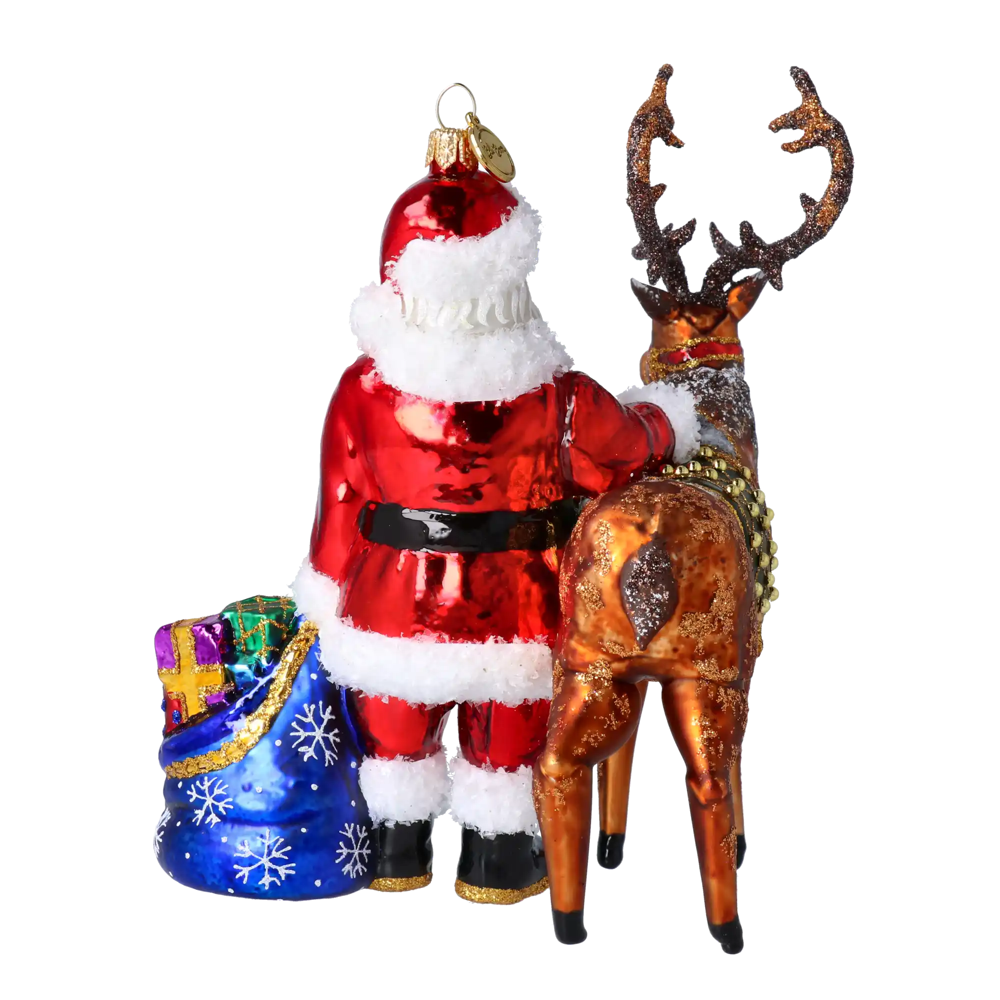 Santa & His Reindeer Handmade Glass Christmas ornament