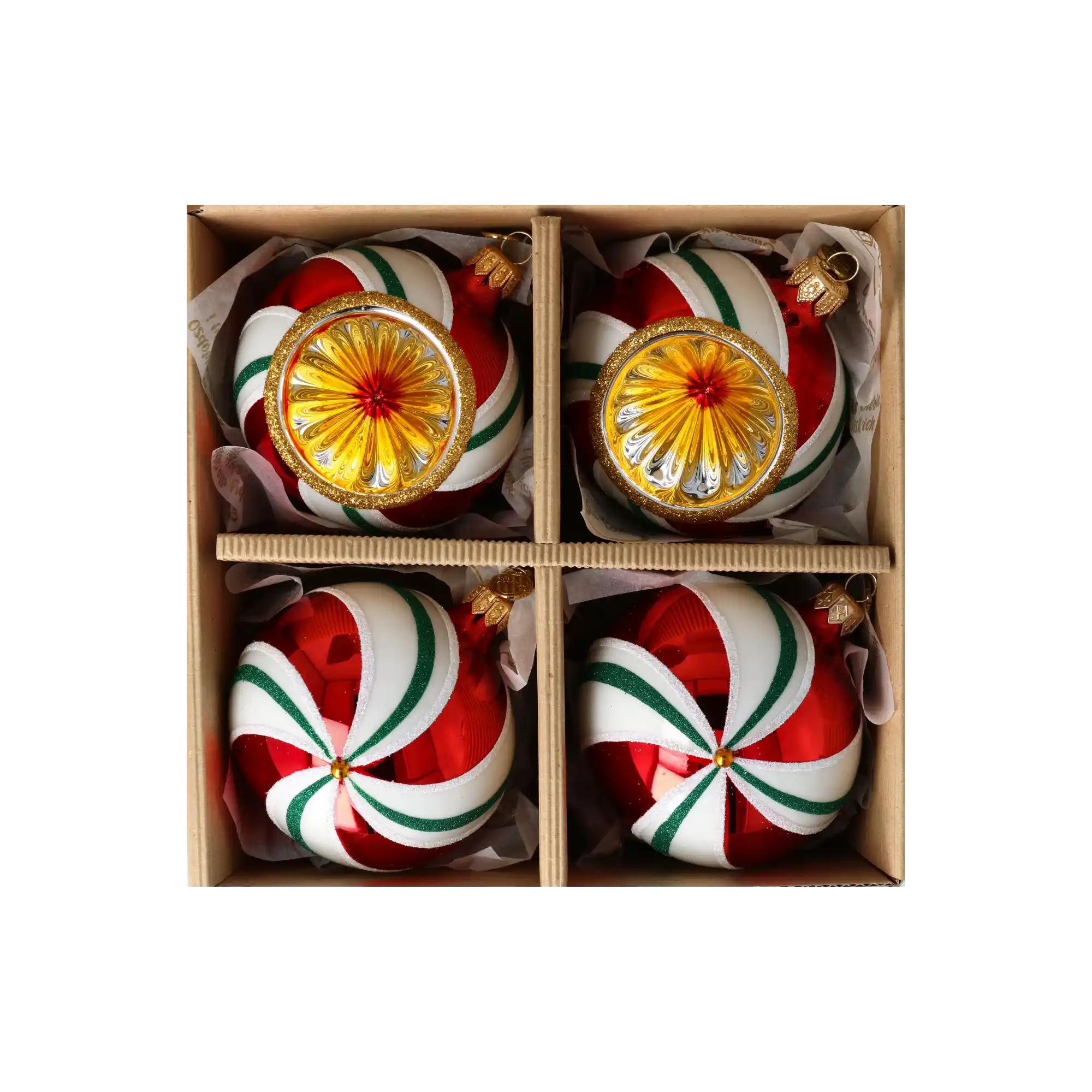 Set of Christmas tree baubles in the colors of Christmas candies