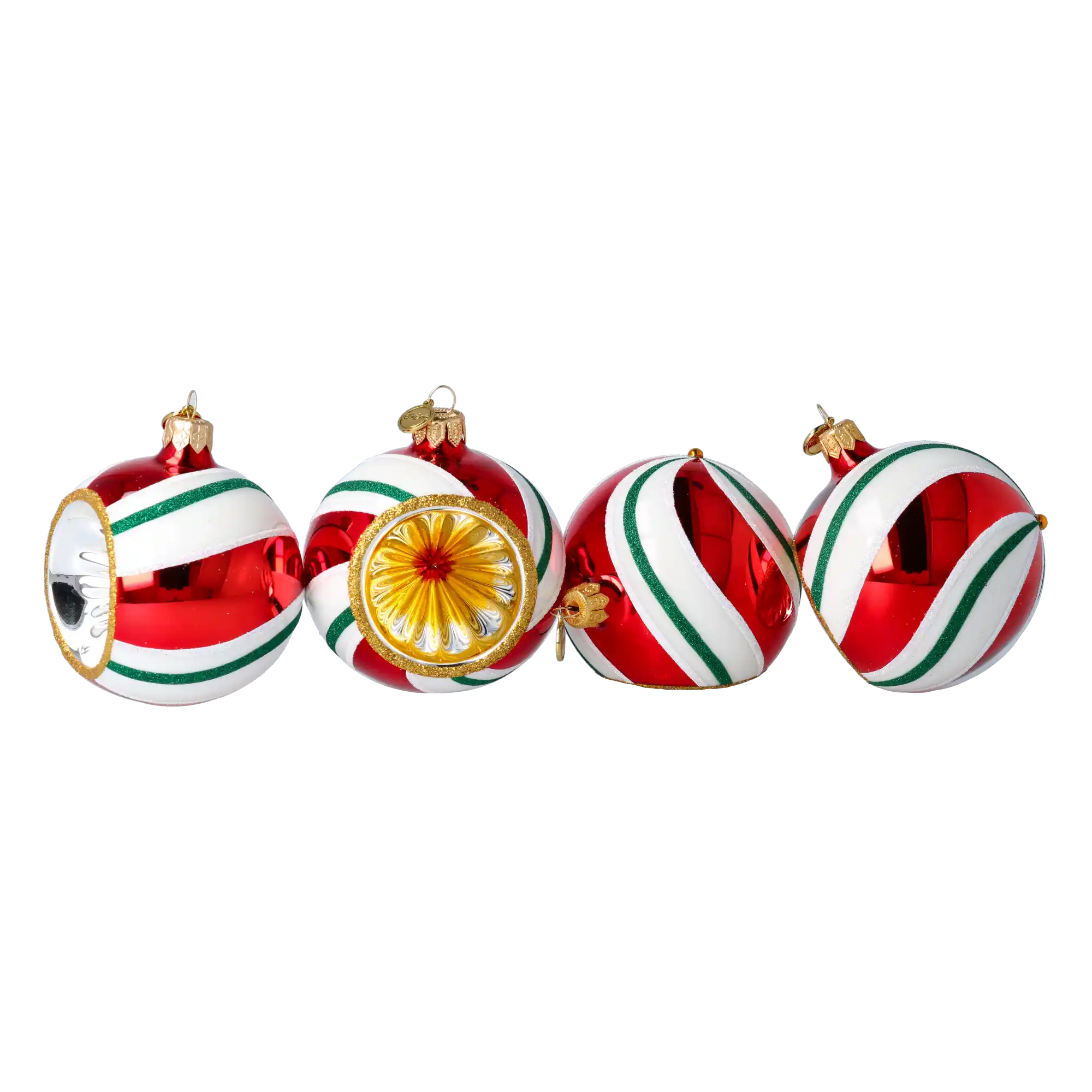 Set of Christmas tree baubles in the colors of Christmas candies