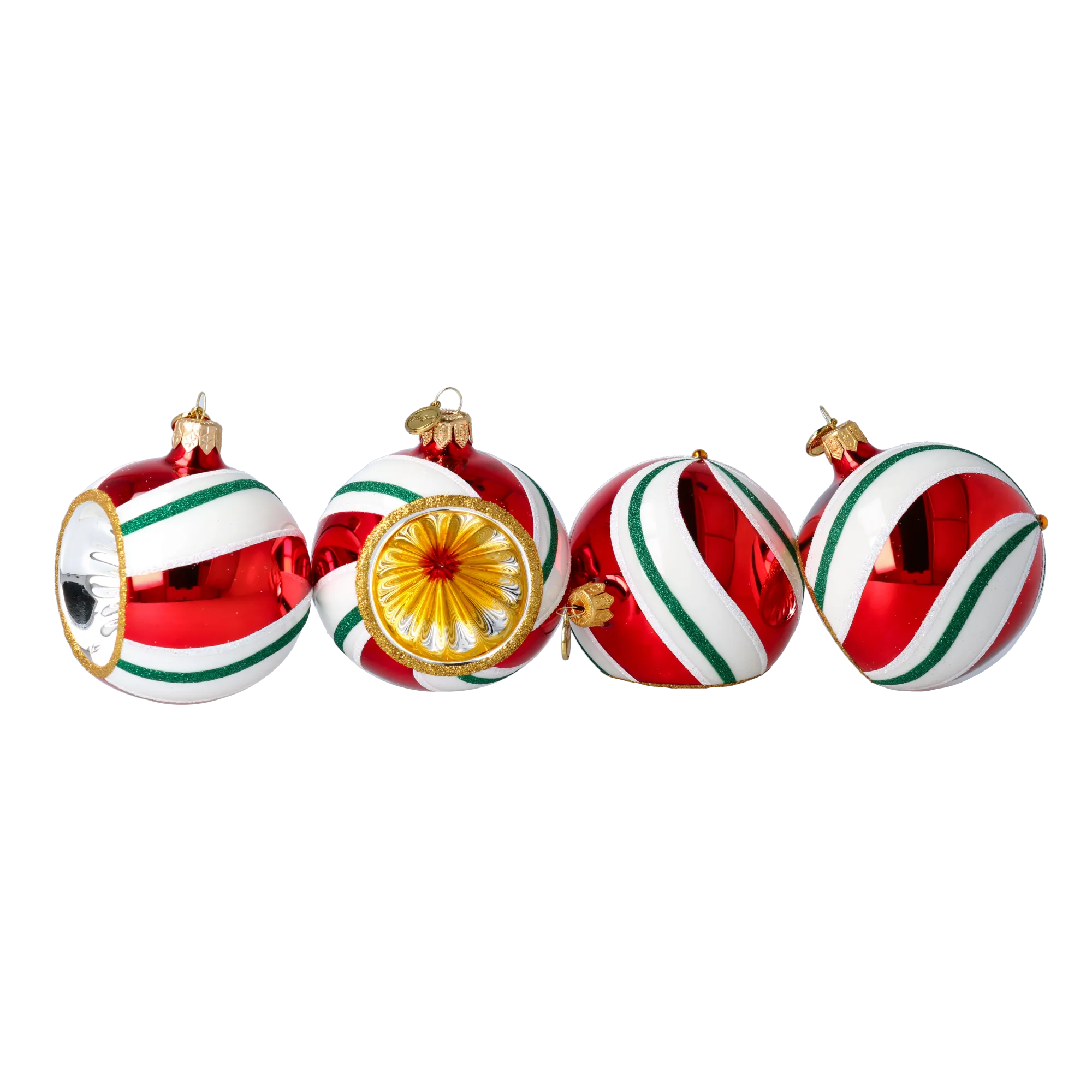 Set of Christmas tree baubles in the colors of Christmas candies. Handmade Glass Christmas ornament. 2024-104