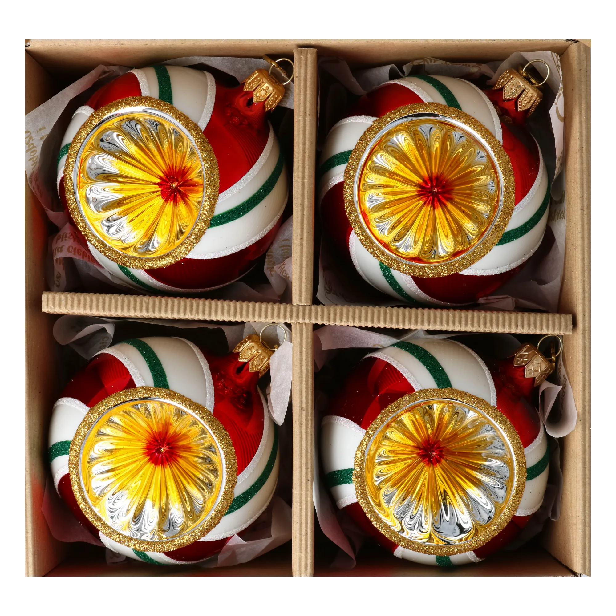 Set of Christmas tree baubles in the colors of Christmas candies. Handmade Glass Christmas ornament. 2024-104