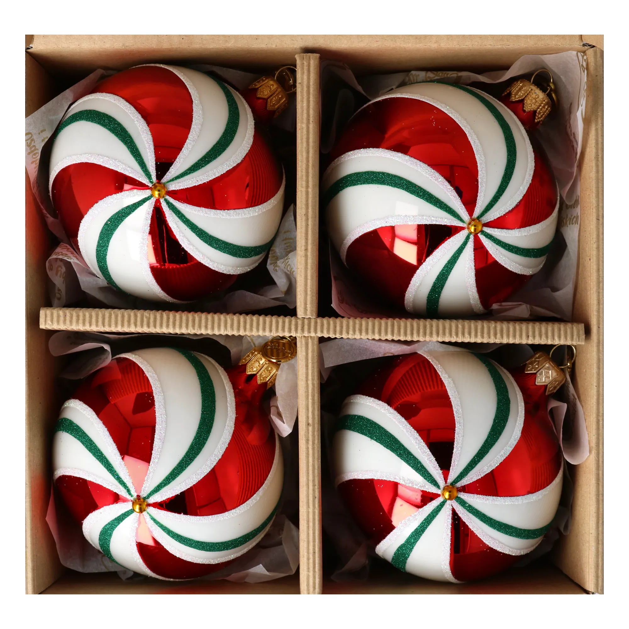 Set of Christmas tree baubles in the colors of Christmas candies. Handmade Glass Christmas ornament. 2024-104