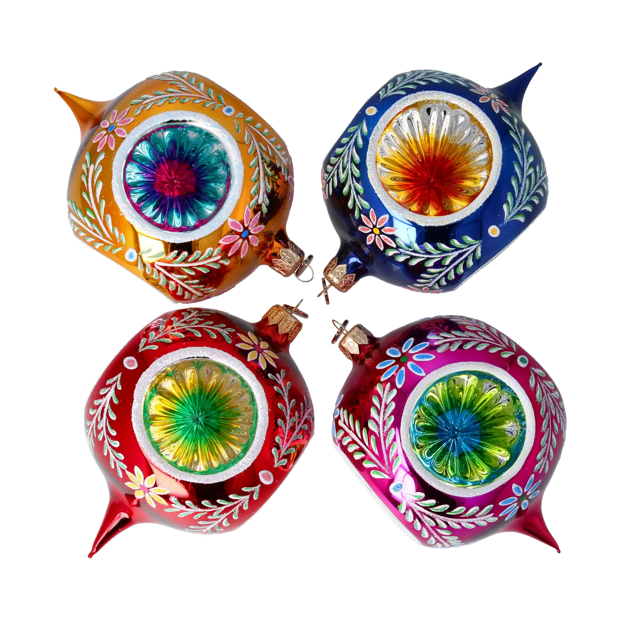 Vintage Reflections  Set of 4 Glass Baubles Colorful Handmade Glass Christmas ornament