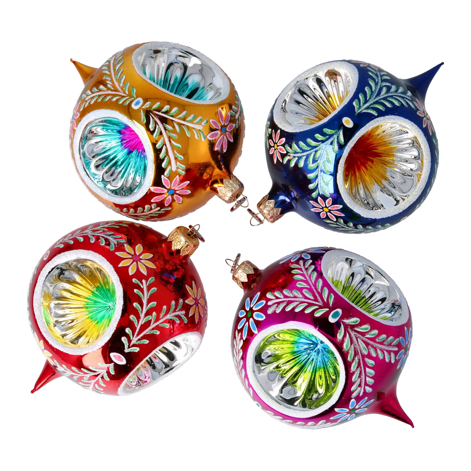 Vintage Reflections  Set of 4 Glass Baubles Colorful Handmade Glass Christmas ornament