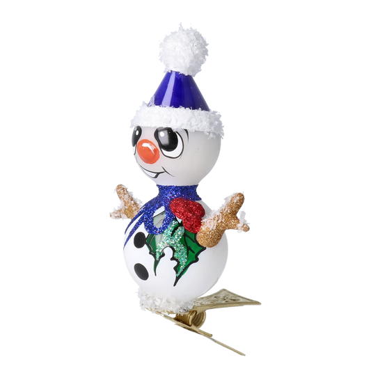 Frosty Sapphire Snowman Premium christmas glass ornament 2024-111