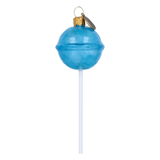 Blue Lollipop on a Stick. Handmade Glass Christmas ornament. 2024-136