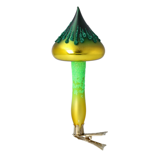Mushroom Bomb - Gold-Green. Handmade Glass Christmas ornament. 2024-173
