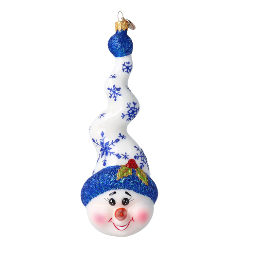 Frosty Flurry Twister Handmade Glass Christmas ornament Snowman