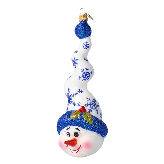Frosty Flurry Twister Handmade Glass Christmas ornament Snowman