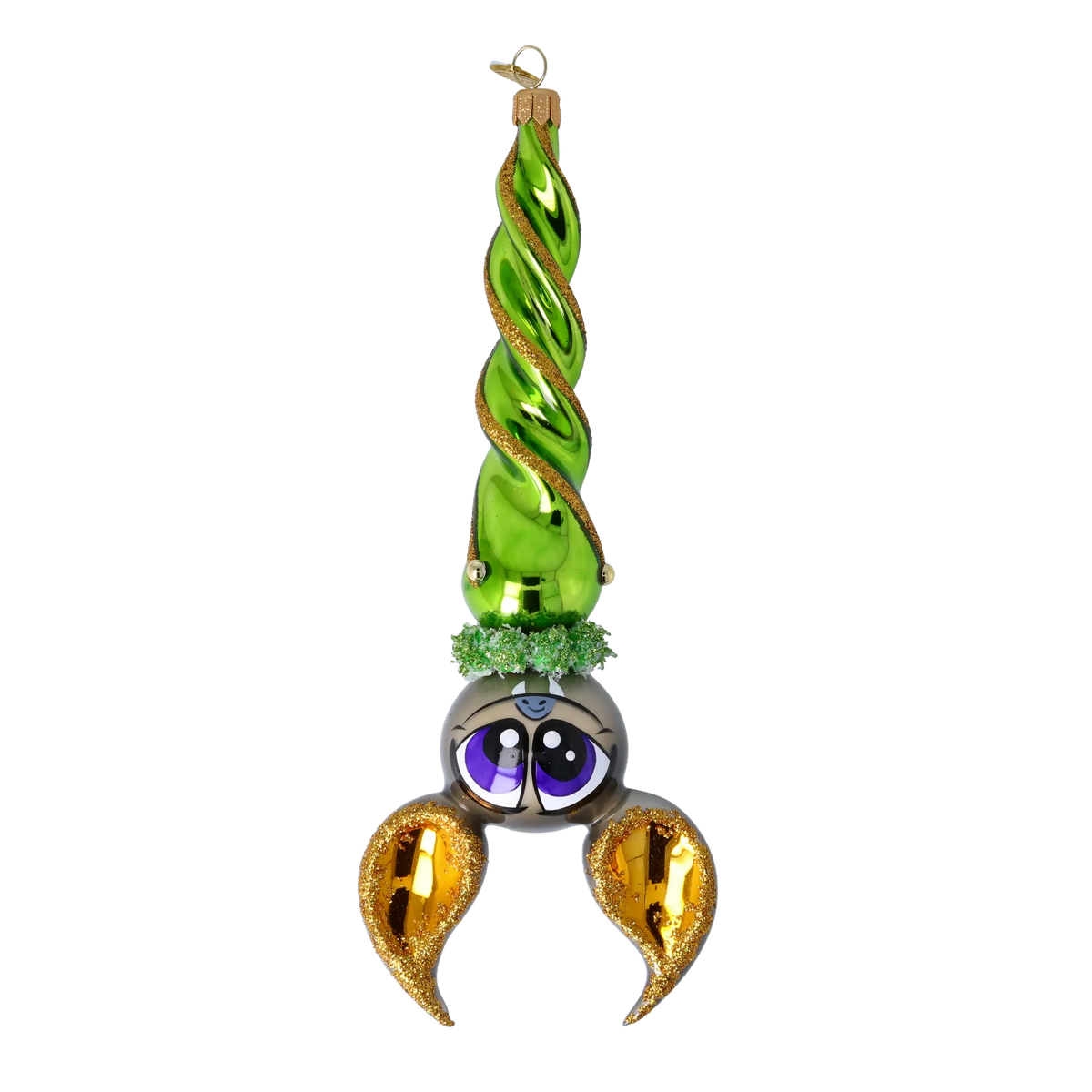 Nocturnal Emerald Sentinel | Hand-Painted Glass Ornament | Blubom 2024-224