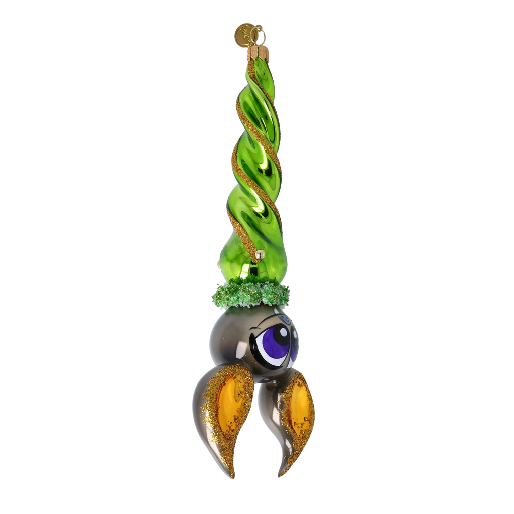 Nocturnal Emerald Sentinel | Hand-Painted Glass Ornament | Blubom 2024-224