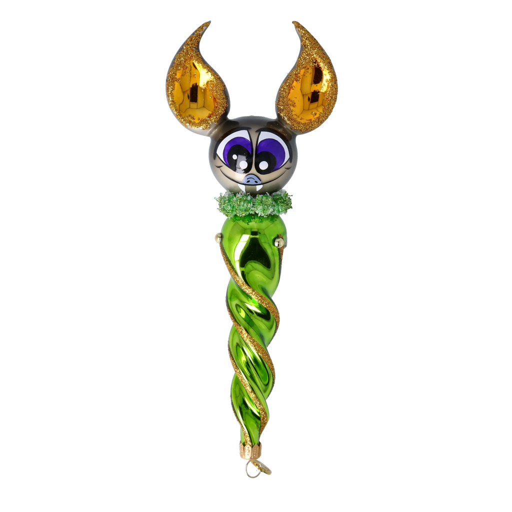 Nocturnal Emerald Sentinel | Hand-Painted Glass Ornament | Blubom 2024-224