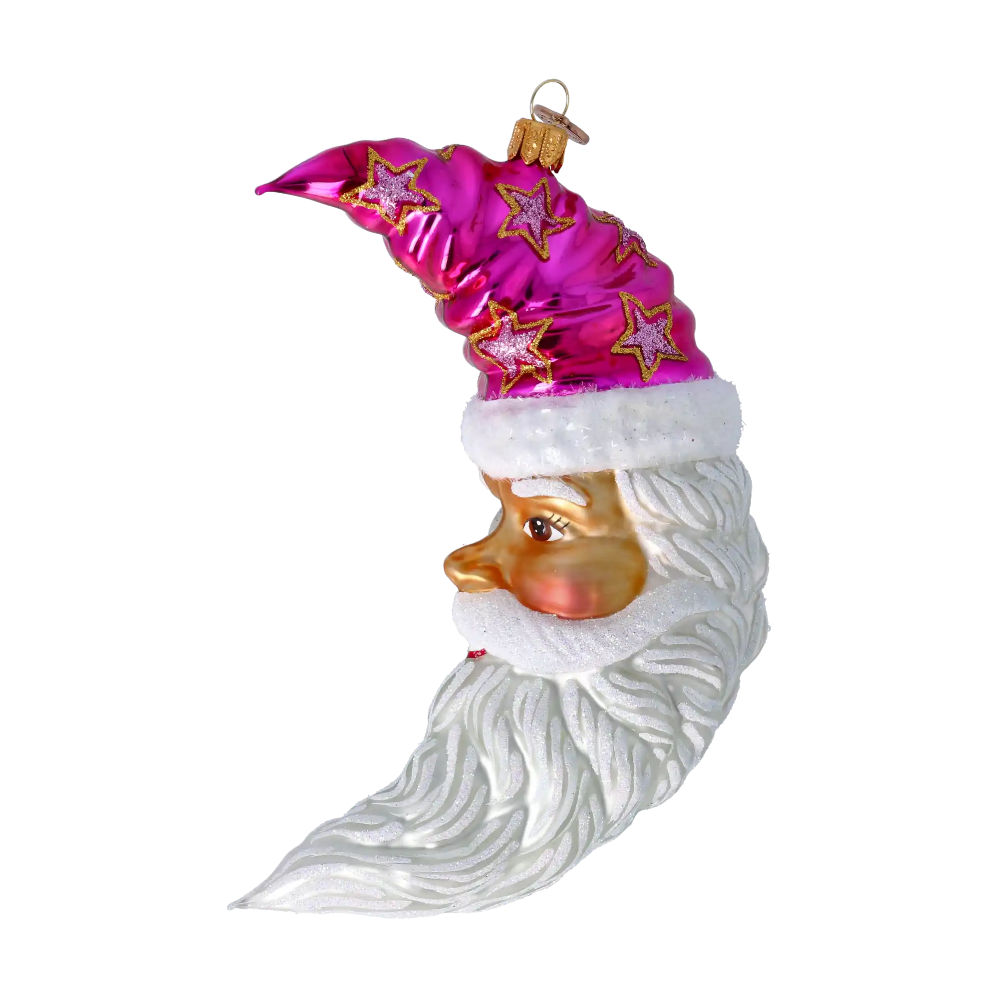 Santa Claus in the Pink Sky. Handmade Glass Christmas ornament.