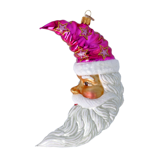 Santa Claus in the Pink Sky Moon. Handmade Glass Christmas ornament. 2024-235