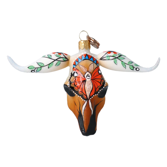 Ethnic Buffalo - Hand Painted Glass Decoration.