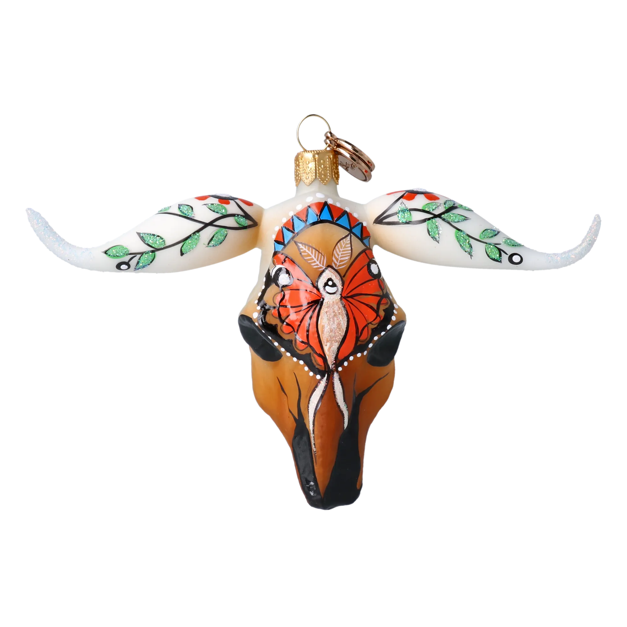 Ethnic Buffalo - Hand Painted Glass Decoration. 2024-242