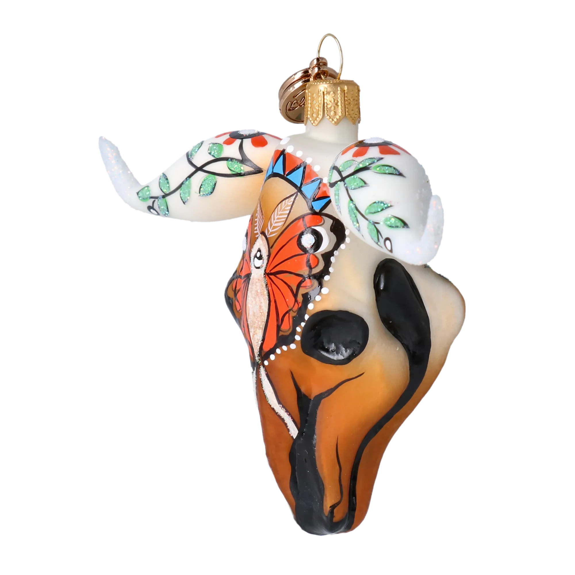 Ethnic Buffalo - Hand Painted Glass Decoration. 2024-242