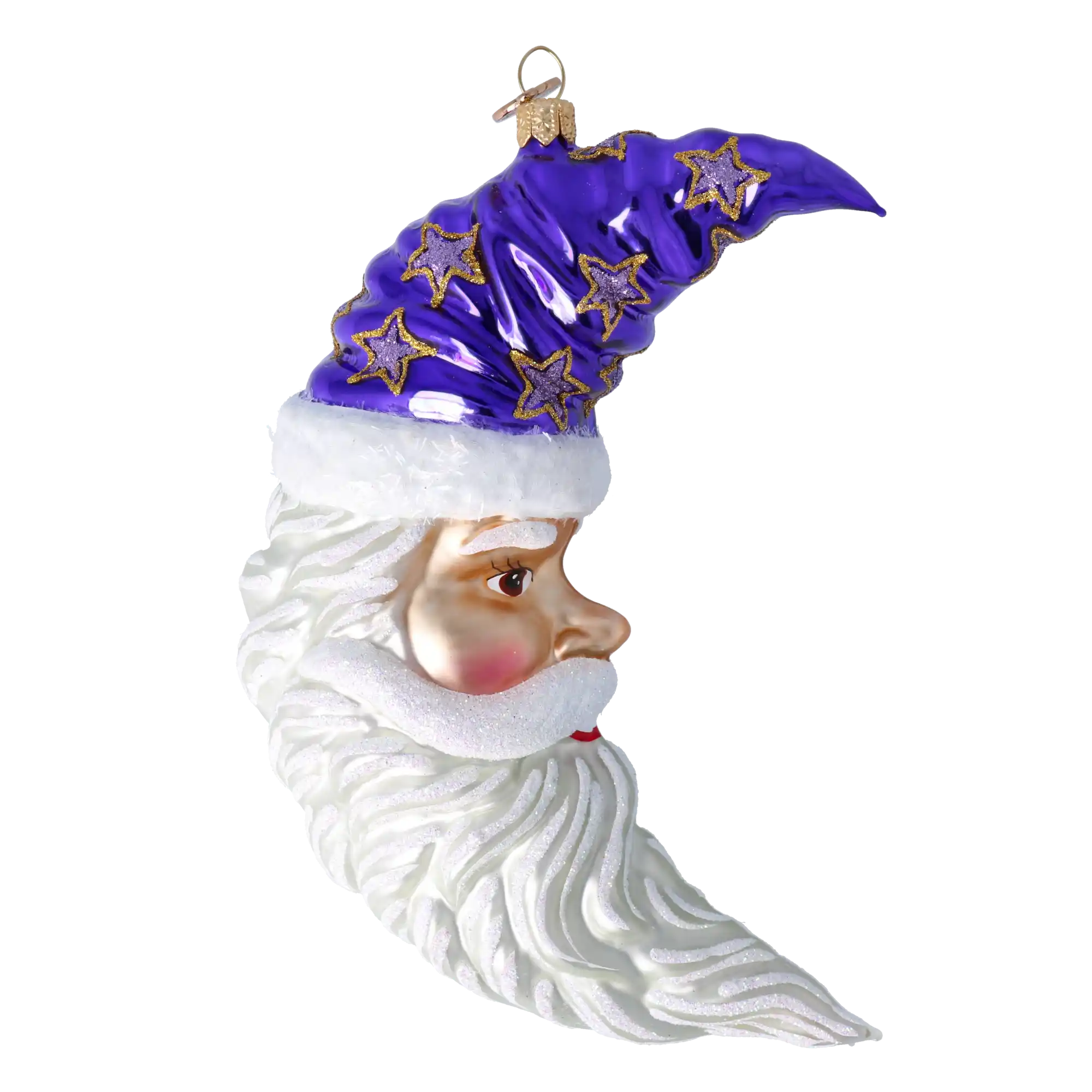 Moonlight Santa. Handmade Glass Christmas ornament Moon